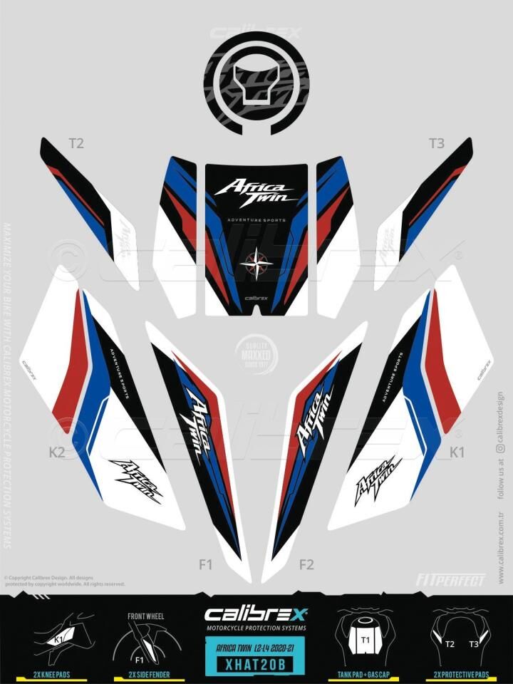 HONDA AFRİCA TWİN TANK PAD FULL SET 12 PARÇA SİYAH-KIRMIZI-MAVİ 2020-2021
