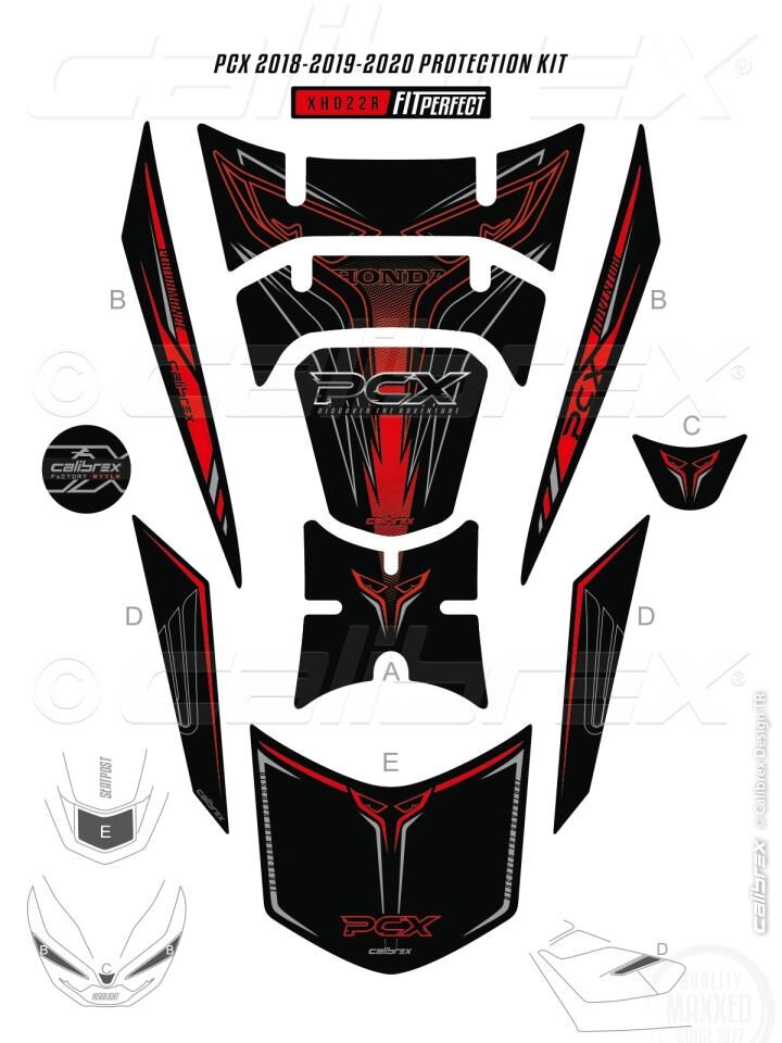 HONDA PCX 125 TANK PAD FULL SET 11 PARÇA SİYAH-KIRMIZI 2018-2020