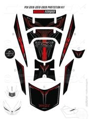 HONDA PCX 125 TANK PAD FULL SET 11 PARÇA SİYAH-KIRMIZI 2018-2020