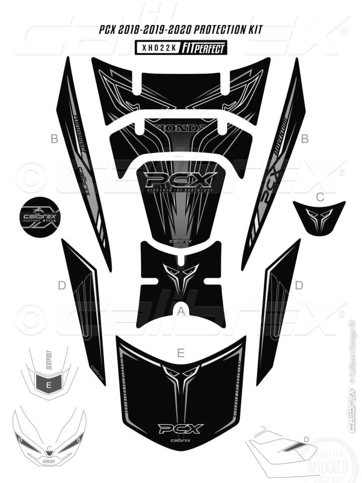 HONDA PCX 125 TANK PAD FULL SET 11 PARÇA SİYAH-GRİ DESENLİ 2018-2020
