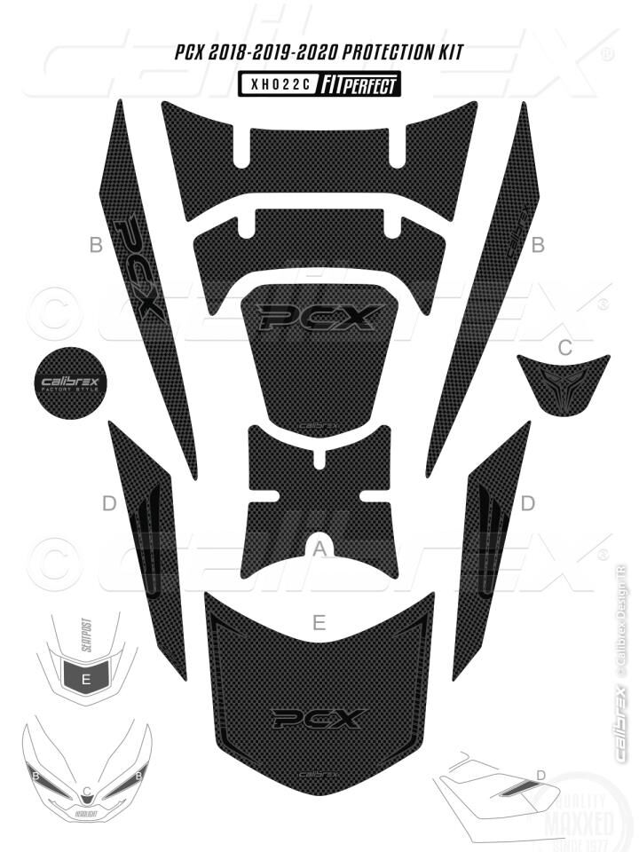HONDA PCX 125 TANK PAD FULL SET 10 PARÇA SİYAH-GRİ DESENLİ 2018-2020