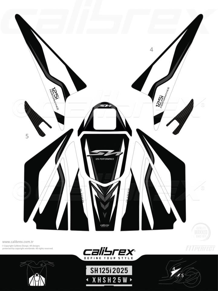 HONDA SH125 İ TANK PAD FULL SET 10 PARÇA SİYAH-BEYAZ 2025