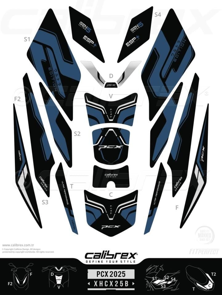 HONDA PCX 125 TANK PAD FULL SET 17 PARÇA SİYAH-LACİVERT 2025