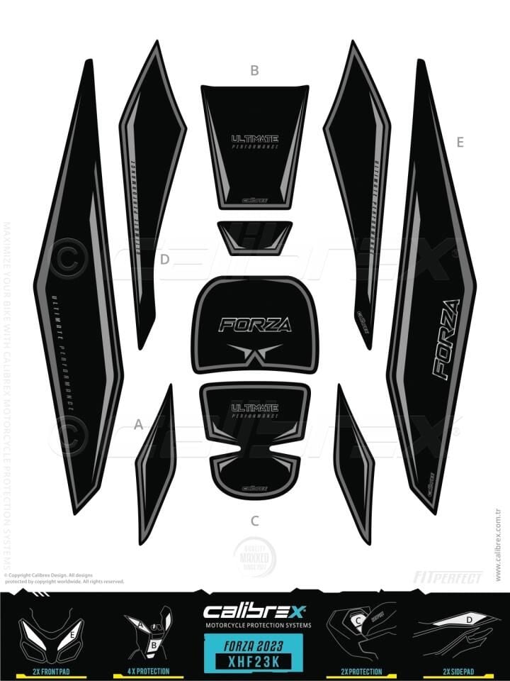 HONDA FORZA TANK PAD FULL SET 10 PARÇA SİYAH-GRİ 2023-2024