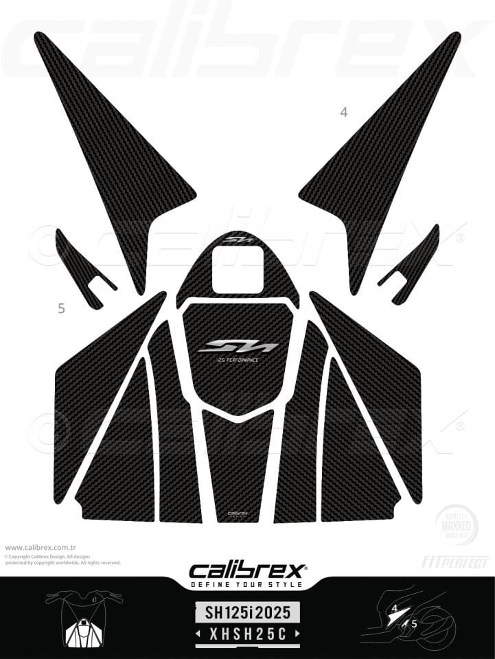 HONDA SH125 İ TANK PAD FULL SET 10 PARÇA SİYAH-GRİ DESENLİ 2025