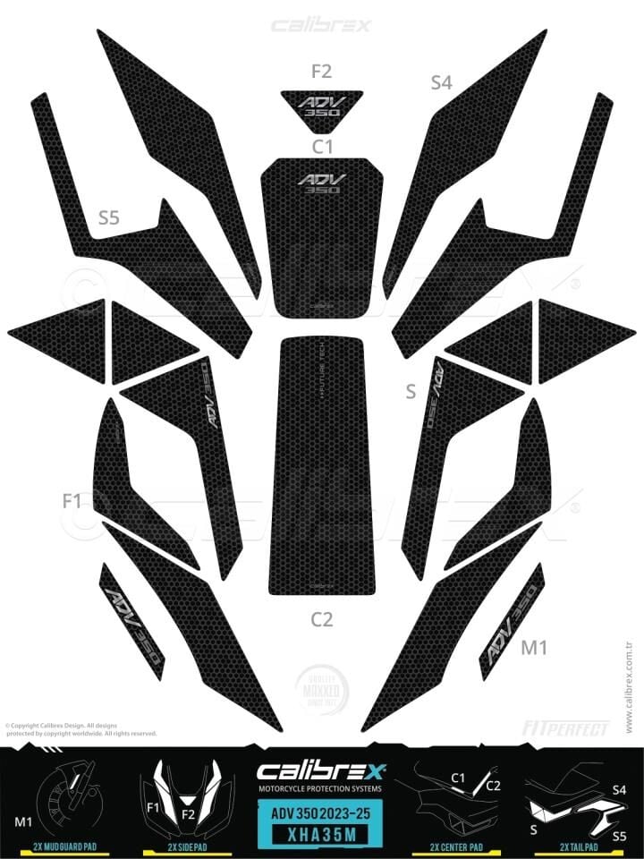 HONDA ADV 350 TANK PAD FULL SET 19 PARÇA SİYAH-GRİ DESENLİ 2023-2024