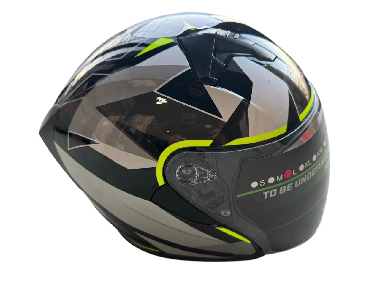 KC YARIM KASK VİZÖRLÜ KC528-1 SİYAH GRİ NEON YEŞİL L