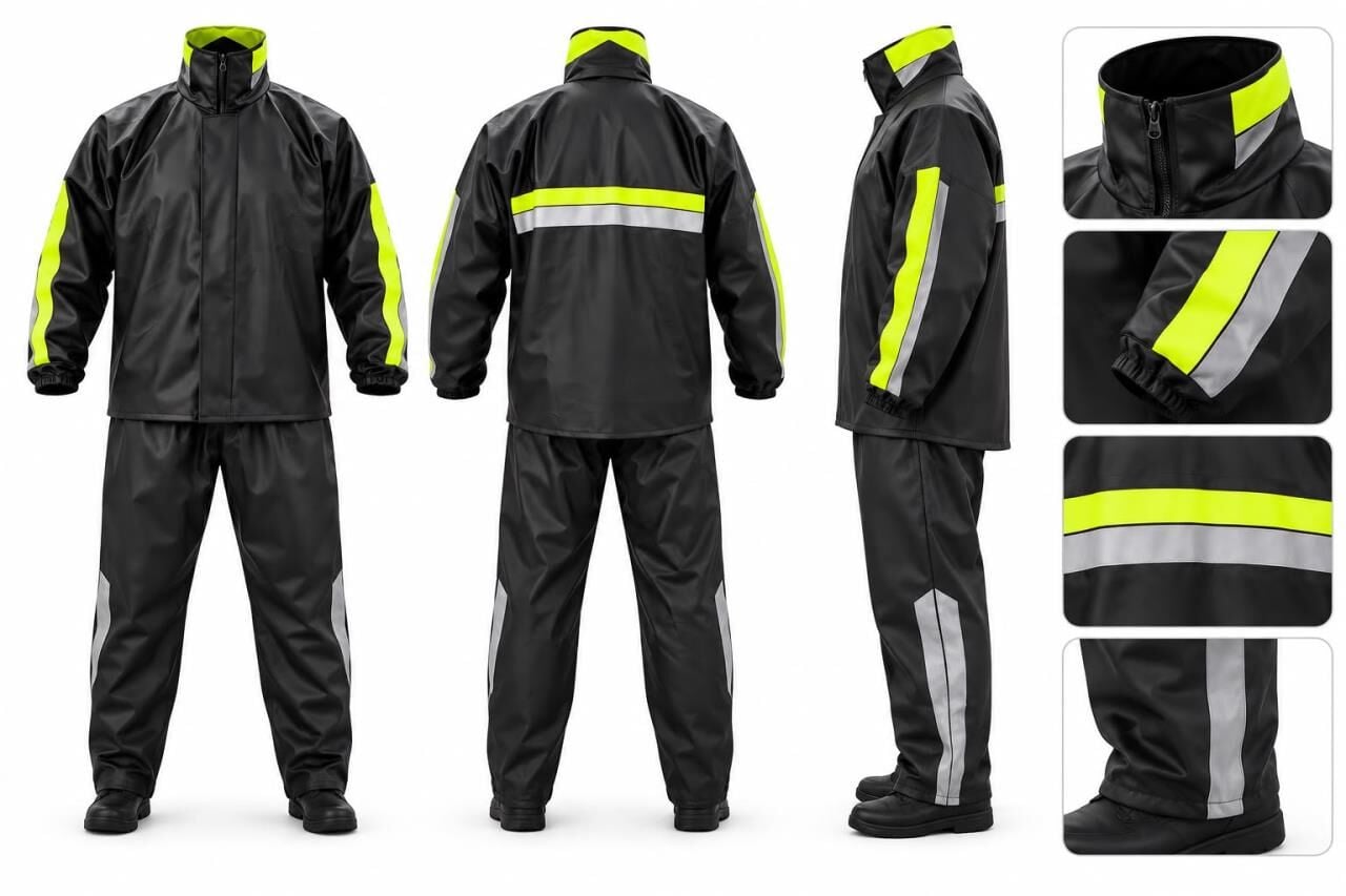 MOTOSİKLET YAĞMURLUK PRESS BASKI ALT ÜST TAKIM SİYAH-NEON YEŞİL XXL BEDEN