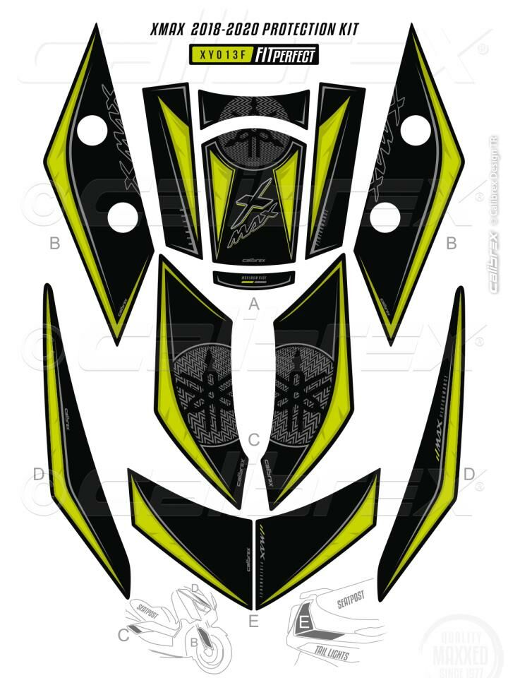 YAMAHA XMAX 250 TANK PAD FULL SET 12 PARÇA SİYAH-SARI 2018-2023