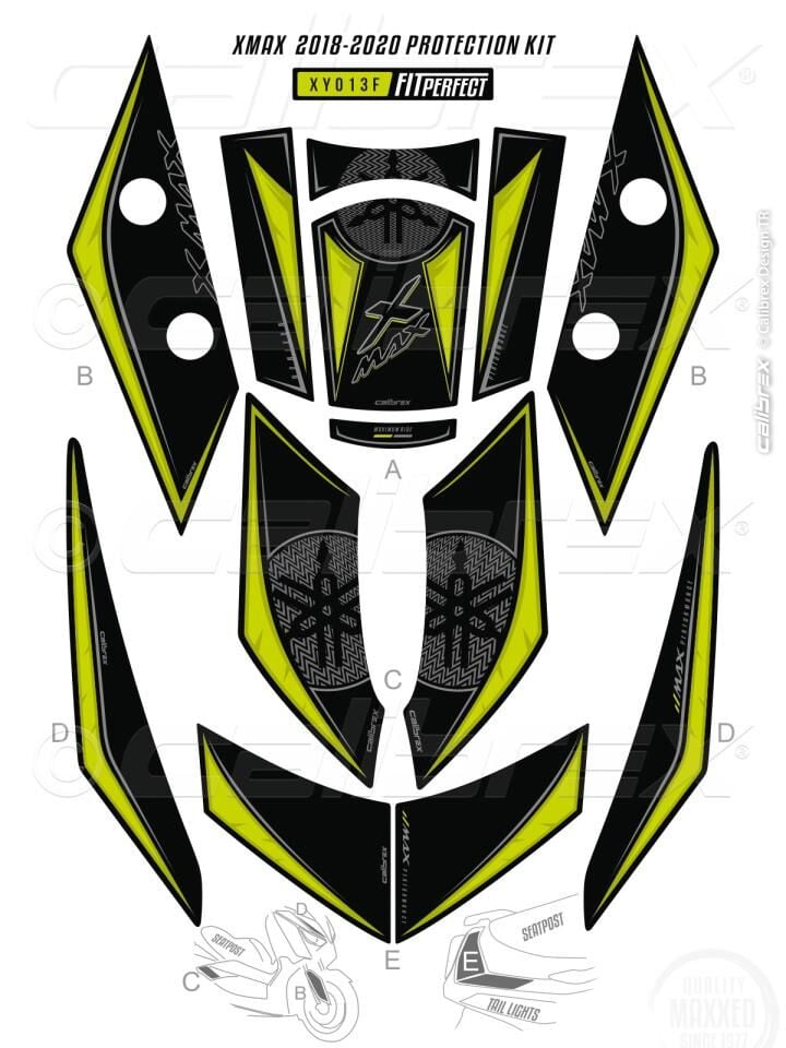 YAMAHA XMAX 250 TANK PAD FULL SET 12 PARÇA SİYAH-SARI 2018-2023