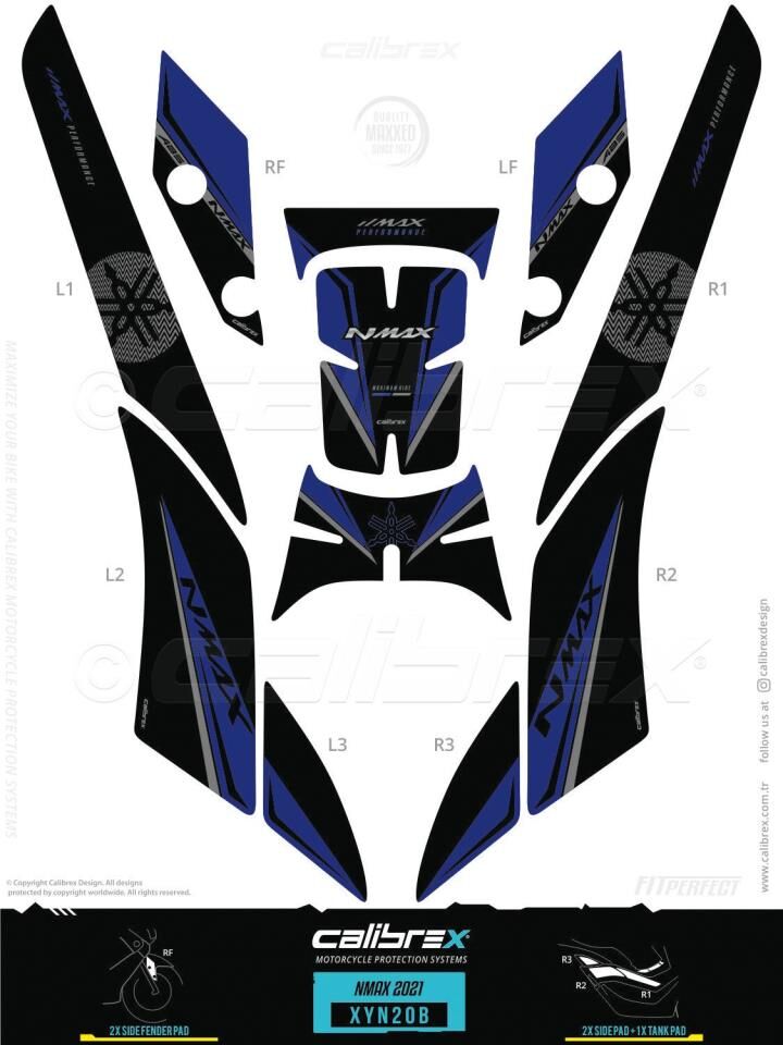 YAMAHA NMAX 125-155 TANK PAD FULL SET 11 PARÇA SİYAH-LACİVERT 2021-2023