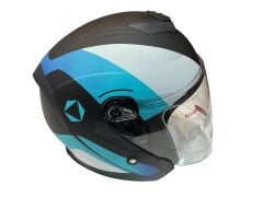 YARIM ÇENESİZ KASK JK-526 MAT SİYAH BEYAZ TURKUAZ  XL BEDEN