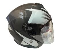 YARIM ÇENESİZ KASK JK-526 MAT SİYAH BEYAZ GRİ M BEDEN